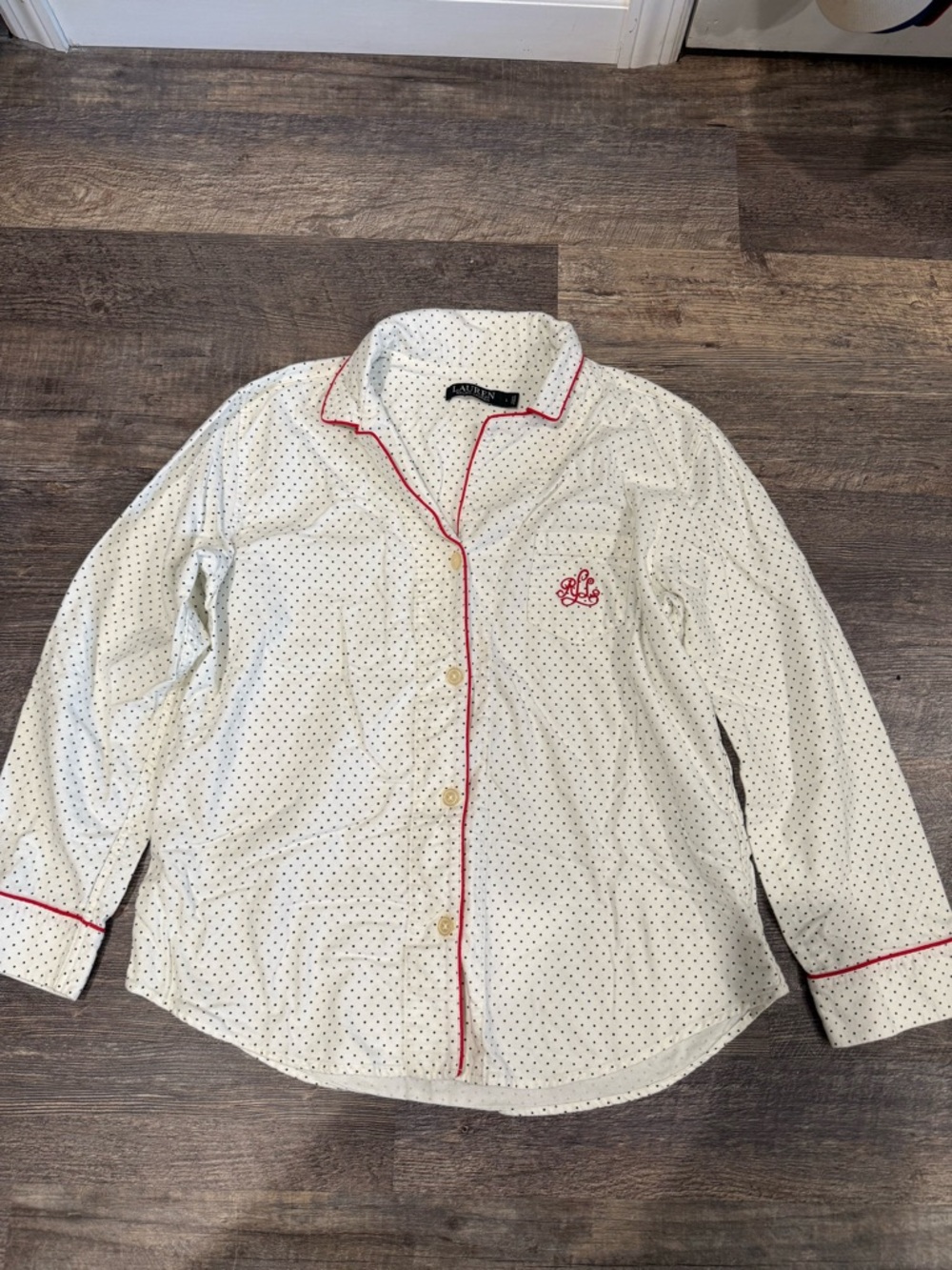 Lauren Ralph Lauren Polka Dot Button Up Pajama Long Sleeve Shirt